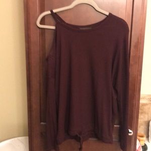 Wine colored off shoulder shirt